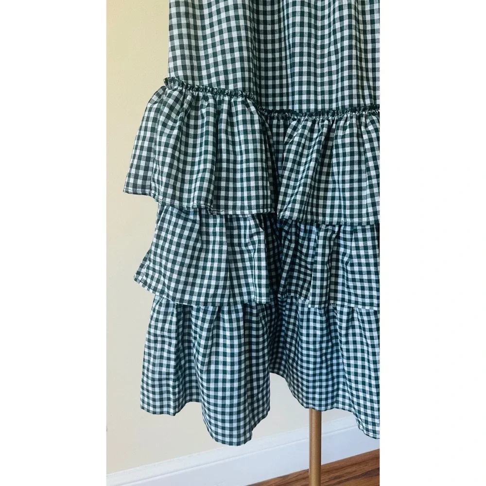 TOV Los Angeles Green Gingham Tiered Ruffle Maxi Skirt NWT Size 42 - Picture 5 of 8